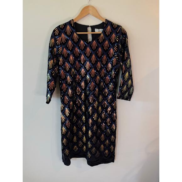 NWT Molly Bracken Ladies Woven Sheath Dress Multicolor Embossed Sequin Medium - Picture 1 of 13